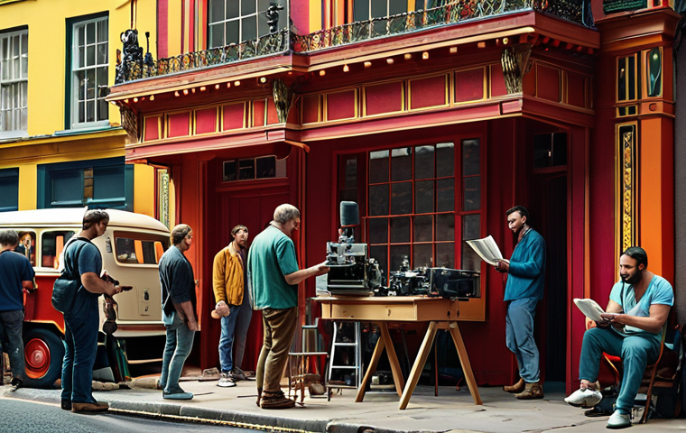 **A vibrant scene depicting a film set with actors and crew, alongside a writer working on a novel adaptation, showcasing the creative collaboration between the film and publishing industries.**