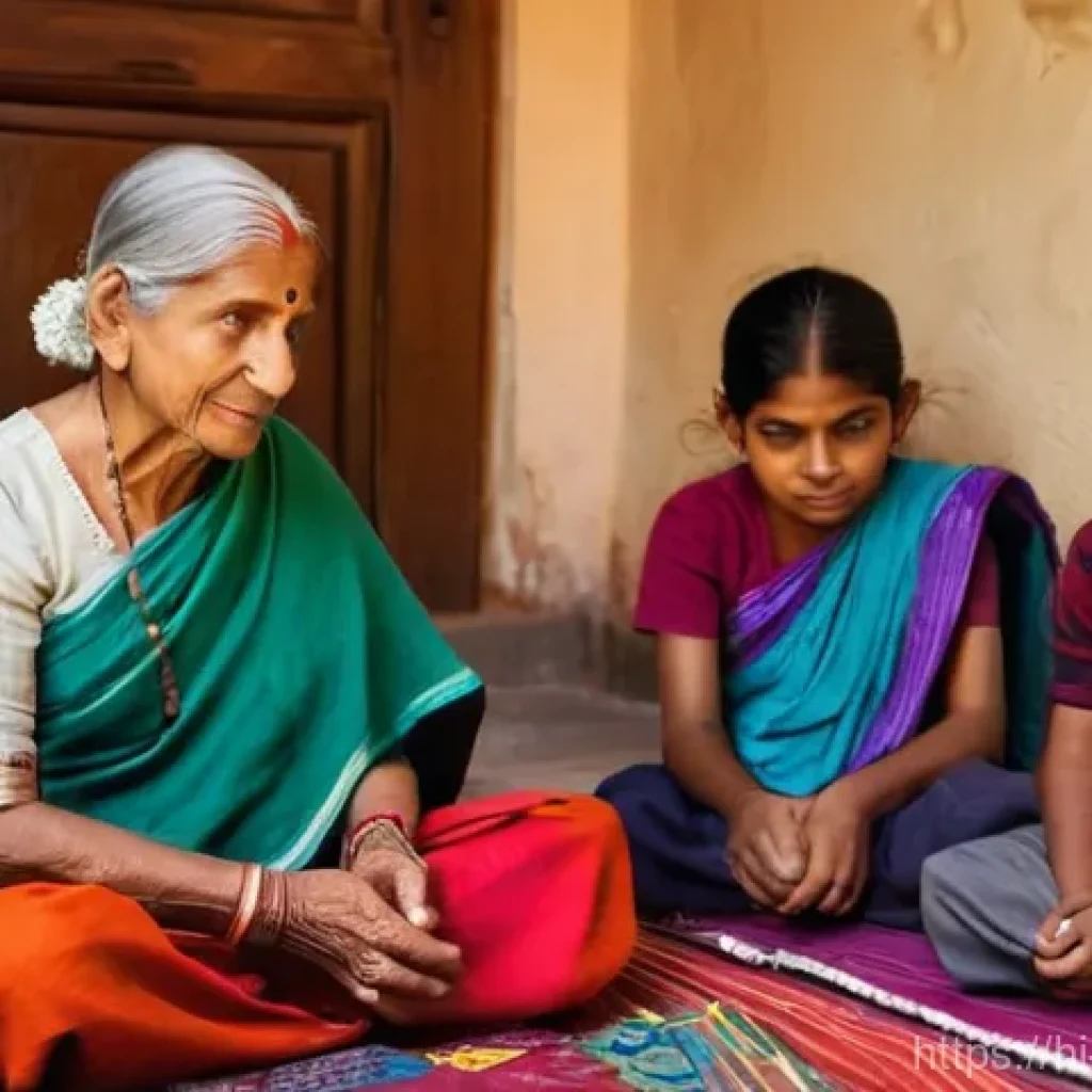 문화콘텐츠 기획에서 활용 가능한 툴 - **Prompt:** A serene and warm scene depicting an elderly Indian grandmother, with gentle wrinkles an...