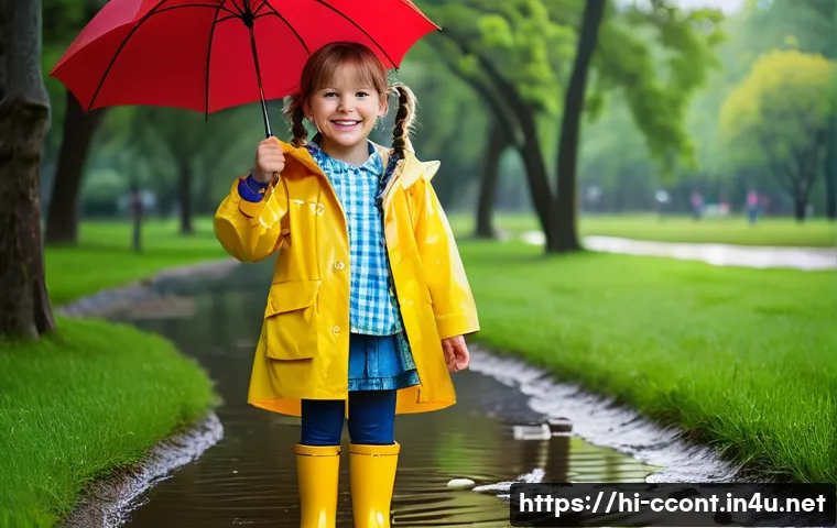 문화콘텐츠 기획 전문가가 사용하는 툴 추천 - **Prompt:** A young girl, around 7 years old, wearing a bright yellow raincoat and blue rubber boots...
