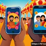 문화콘텐츠 기획사가 알아야 할 소비자 심리 - A vibrant digital illustration showing a diverse group of Hindi-speaking people engaging with local ...