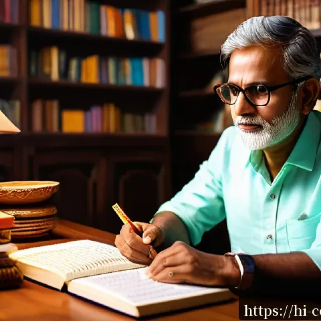 문화콘텐츠 기획 입문자가 가장 많이 하는 실수 - A thoughtful Indian content creator sitting at a wooden desk surrounded by books and cultural artifa...