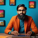 문화콘텐츠 기획 입문자를 위한 자격증 과정 - A vibrant digital studio scene showcasing a young Indian content creator surrounded by multiple scre...